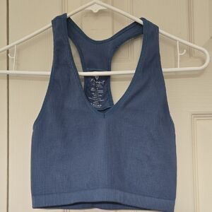 FP Movement by Free People Ribbed V-Neck Racerback Bralette - Steel Blue